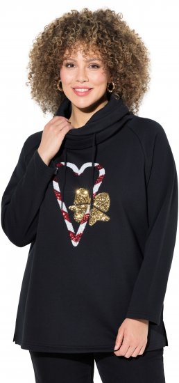 Ulla Popken Sparkling Candy Cane Graphic Sweatshirt Black - Bluzy & bluzy z kapturem - 