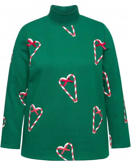 Ulla Popken Candy Cane Graphic Sweatshirt Meadow Green - Bluzy & bluzy z kapturem - 