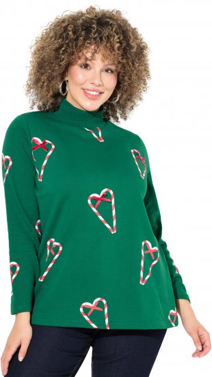 Ulla Popken Candy Cane Graphic Sweatshirt Meadow Green - Bluzy & bluzy z kapturem - 