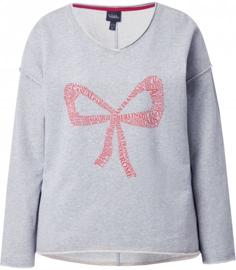 Ulla Popken Bow City Lettering Sweatshirt Light Grey Melange - Bluzy & bluzy z kapturem - 