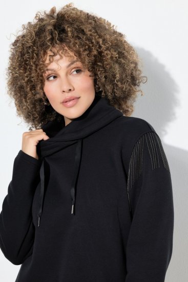 Ulla Popken Chain Fringe Smooth Fleece Sweatshirt Black - Bluzy & bluzy z kapturem - Kényelmes pulóverek és kapucnisok