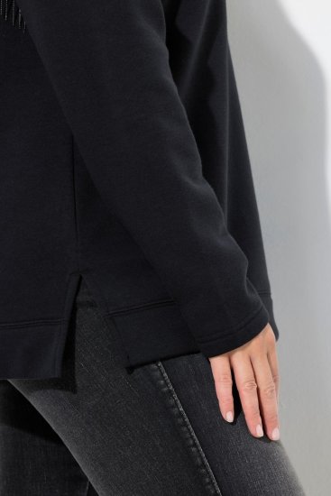 Ulla Popken Chain Fringe Smooth Fleece Sweatshirt Black - Bluzy & bluzy z kapturem - Kényelmes pulóverek és kapucnisok
