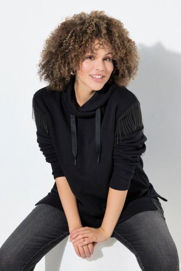 Ulla Popken Chain Fringe Smooth Fleece Sweatshirt Black - Bluzy & bluzy z kapturem - Kényelmes pulóverek és kapucnisok
