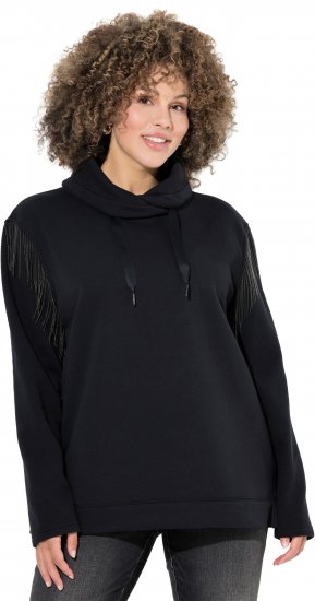 Ulla Popken Chain Fringe Smooth Fleece Sweatshirt Black - Bluzy & bluzy z kapturem - 