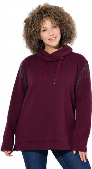 Ulla Popken Chain Fringe Smooth Fleece Sweatshirt Dark Wine Red - Bluzy & bluzy z kapturem - 