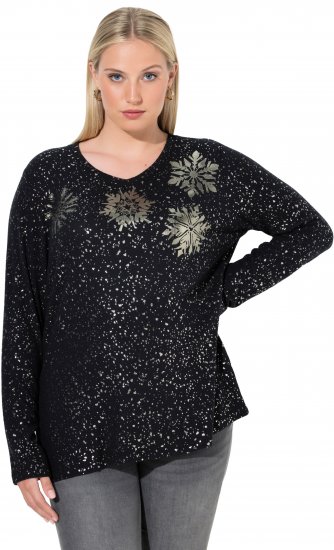 Ulla Popken Metallic Print Extra Soft Christmas Sweatshirt Black - Bluzy & bluzy z kapturem - 