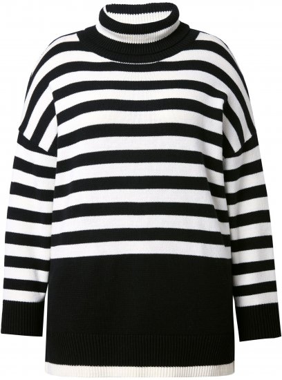 Ulla Popken Striped Stand-Up Collar Sweater Black - Bluzy & bluzy z kapturem - 