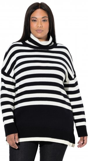 Ulla Popken Striped Stand-Up Collar Sweater Black - Bluzy & bluzy z kapturem - 
