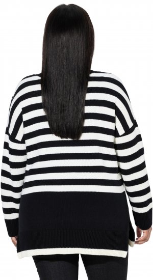 Ulla Popken Striped Stand-Up Collar Sweater Black - Bluzy & bluzy z kapturem - 