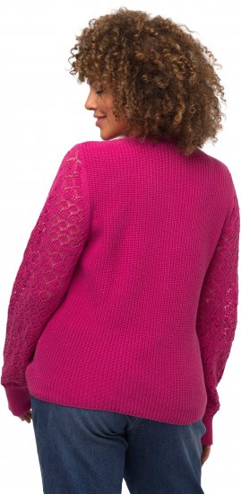 Ulla Popken Shaker Stitch Cropped Gathered Sweater Fuchsia Pink - Bluzy & bluzy z kapturem - 