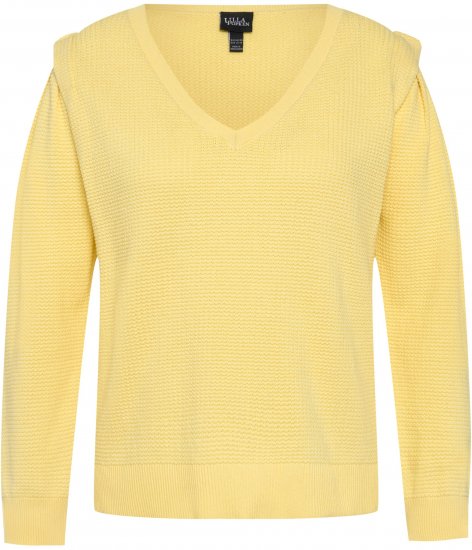 Ulla Popken Shoulder Accent Classic Fit Textured Knit Sweater Lemon Yellow - Bluzy & bluzy z kapturem - 
