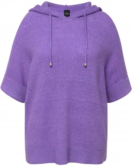 Ulla Popken Fuzzy Knit Short Sleeve Hoodie Pale Lilac - Bluzy & bluzy z kapturem - 