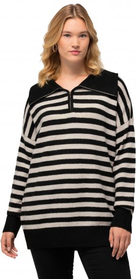 Ulla Popken Striped Troyer Collar Sweater Black - Bluzy & bluzy z kapturem - 