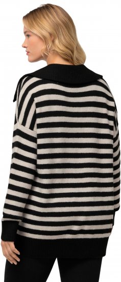 Ulla Popken Striped Troyer Collar Sweater Black - Bluzy & bluzy z kapturem - 