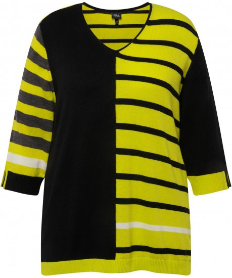 Ulla Popken Mixed Stripe 3/4 Sleeve Colorblock Sweater Apple Green - Bluzy & bluzy z kapturem - 