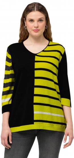 Ulla Popken Mixed Stripe 3/4 Sleeve Colorblock Sweater Apple Green - Bluzy & bluzy z kapturem - 