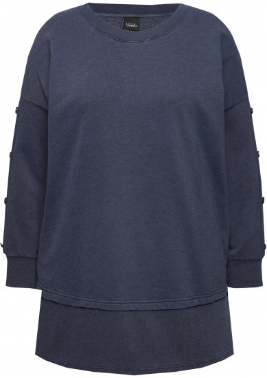 Ulla Popken Layered Look Button Sleeve Sweatshirt Navy - Bluzy & bluzy z kapturem - 