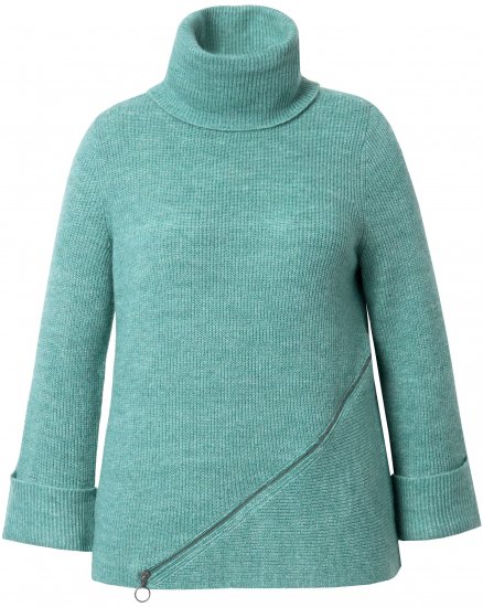 Ulla Popken Asymmetric Zipper Turtleneck Sweater Green - Bluzy & bluzy z kapturem - 