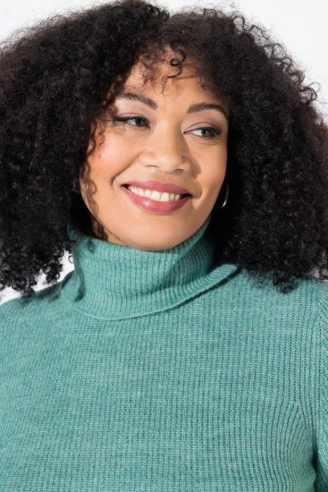 Ulla Popken Asymmetric Zipper Turtleneck Sweater Green - Bluzy & bluzy z kapturem - Kényelmes pulóverek és kapucnisok