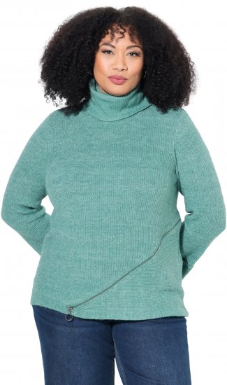 Ulla Popken Asymmetric Zipper Turtleneck Sweater Green - Bluzy & bluzy z kapturem - 