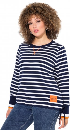 Ulla Popken Striped Drawstring Hem Sweatshirt Navy - Bluzy & bluzy z kapturem - 
