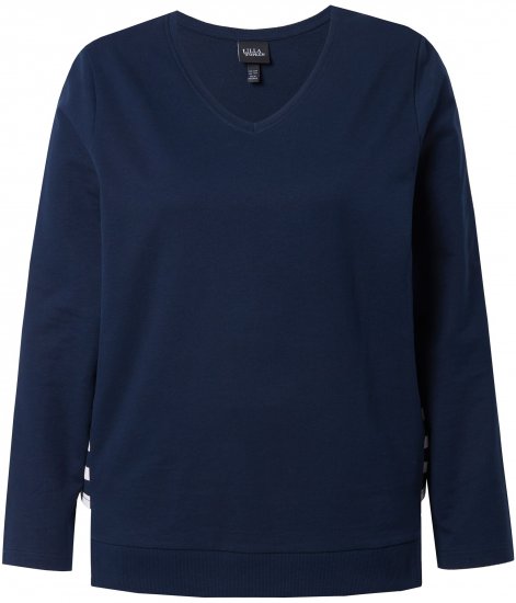 Ulla Popken Stripe Panel Long Sleeve V-Neck Sweatshirt Navy - Bluzy & bluzy z kapturem - 