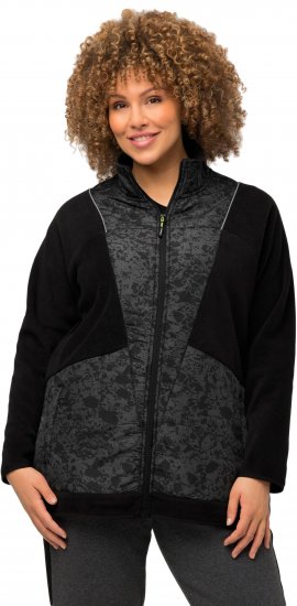 Ulla Popken Patch Print Fleece Jacket Black - Bluzy & bluzy z kapturem - 