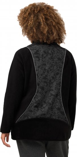 Ulla Popken Patch Print Fleece Jacket Black - Bluzy & bluzy z kapturem - 