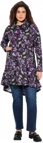 Ulla Popken Floral Stand-Up Collar Flounce Panel Sweatshirt Black - Bluzy & bluzy z kapturem - 