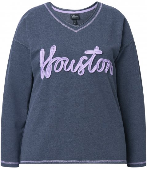 Ulla Popken Houston Textured Lettering Sweatshirt Navy - Bluzy & bluzy z kapturem - 