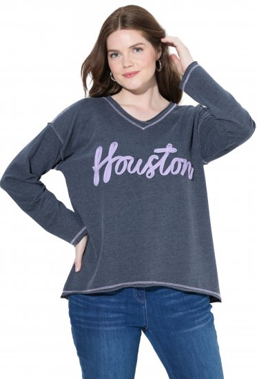 Ulla Popken Houston Textured Lettering Sweatshirt Navy - Bluzy & bluzy z kapturem - 