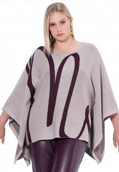 Ulla Popken Brushstroke Knit Poncho Beige - Bluzy & bluzy z kapturem - 