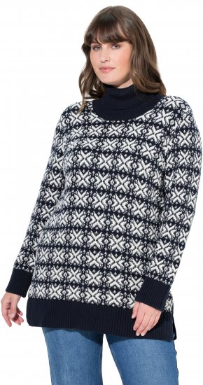 Ulla Popken Eco Cotton Geometric Snowflake Sweater Navy - Bluzy & bluzy z kapturem - 