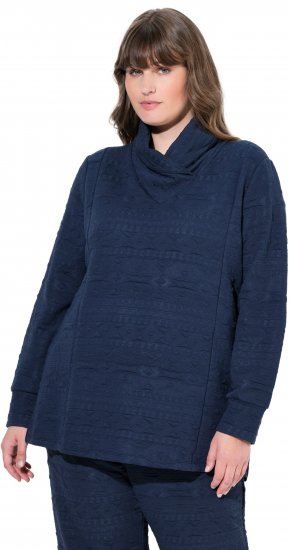 Ulla Popken Eco Cotton Stripe Textured Sweatshirt Navy - Bluzy & bluzy z kapturem - 