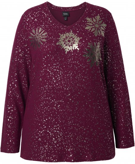 Ulla Popken Metallic Print Extra Soft Christmas Sweatshirt Dark Wine Red - Bluzy & bluzy z kapturem - 