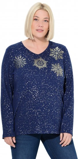 Ulla Popken Metallic Print Extra Soft Christmas Sweatshirt Ink Blue - Bluzy & bluzy z kapturem - 