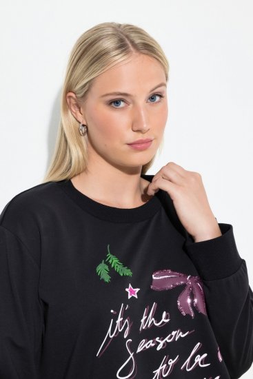 Ulla Popken Sparkling Sequin Bows Christmas Sweatshirt Black - Bluzy & bluzy z kapturem - Kényelmes pulóverek és kapucnisok
