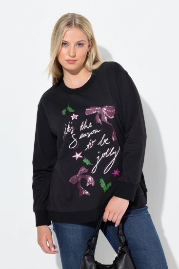 Ulla Popken Sparkling Sequin Bows Christmas Sweatshirt Black - Bluzy & bluzy z kapturem - Kényelmes pulóverek és kapucnisok