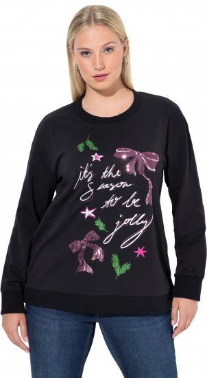 Ulla Popken Sparkling Sequin Bows Christmas Sweatshirt Black - Bluzy & bluzy z kapturem - 