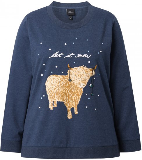 Ulla Popken Let It Snow Sequins Sweatshirt Ink Blue - Bluzy & bluzy z kapturem - 
