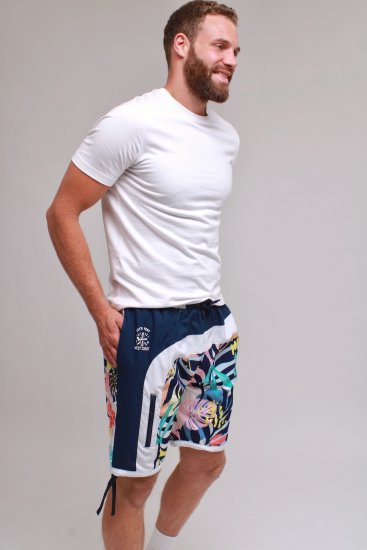 Kam Jeans 3018 Panelled Floral Swimshorts Navy - Fürdőnadrág - Fürdőnadrág - 2XL-12XL
