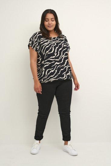 Kaffe Curve Sonna Stanley Top Fekete/Antique Zebraminta - Pólók - 