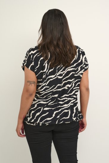 Kaffe Curve Sonna Stanley Top Fekete/Antique Zebraminta - Pólók - 