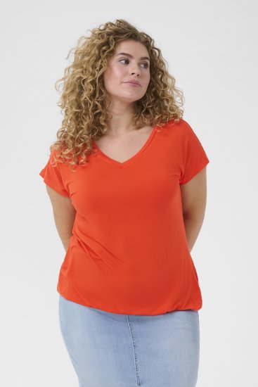 Kaffe Curve Jena V-Neck T-Shirt Grenadine Red - Pólók - 