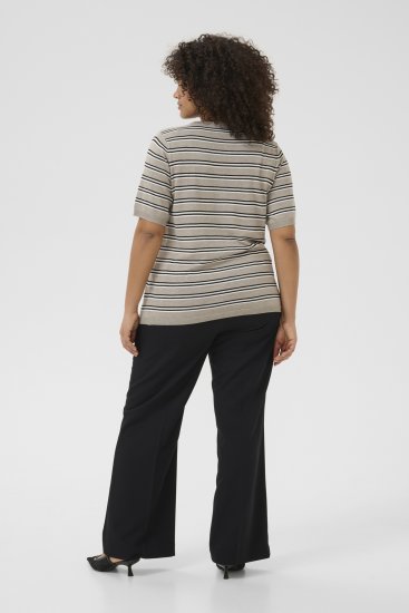 Kaffe Curve Lizzy Csíkos pulóver Bézs/Fekete - Mintás pólók nőknek - 