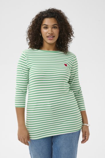 Kaffe Curve Lia Boatneck 3/4 T-Shirt Chalk/Bright Green - Pólók és felsők - 