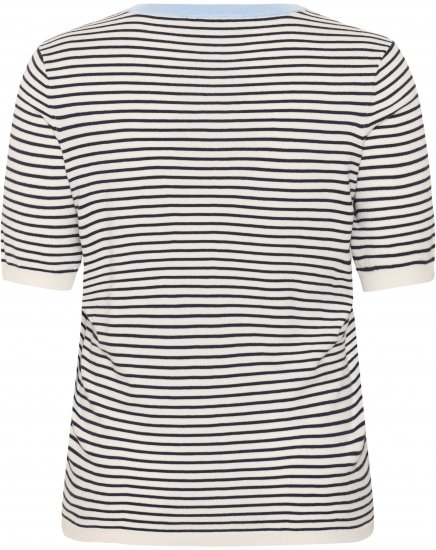 Kaffe Curve Lizzy Knit T-Shirt Chalk/Midnight Fine Stripe - Pólók - 