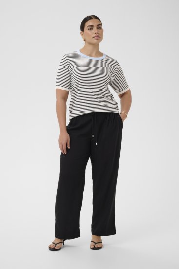 Kaffe Curve Lizzy Knit T-Shirt Chalk/Midnight Fine Stripe - Pólók - 