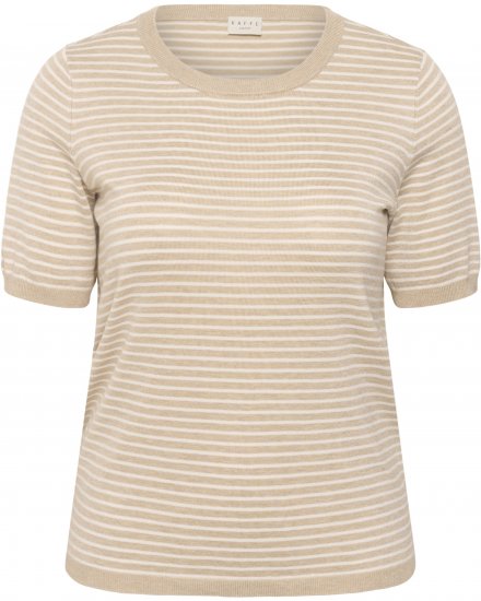 Kaffe Curve Lizzy Knit T-Shirt Feather Melange/Chalk Fine Stripe - Pólók - 