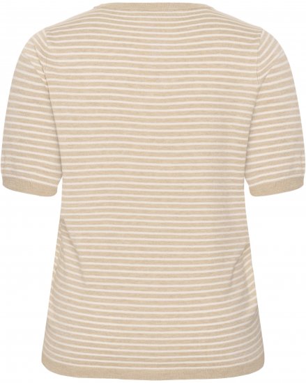 Kaffe Curve Lizzy Knit T-Shirt Feather Melange/Chalk Fine Stripe - Pólók - 